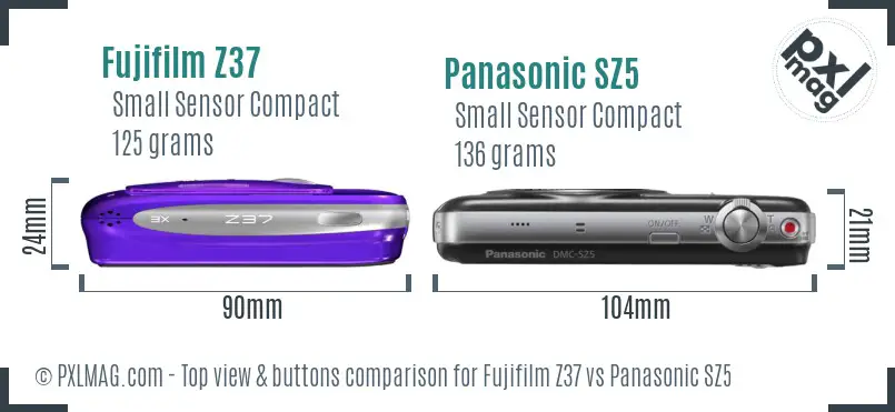 Fujifilm Z37 vs Panasonic SZ5 top view buttons comparison
