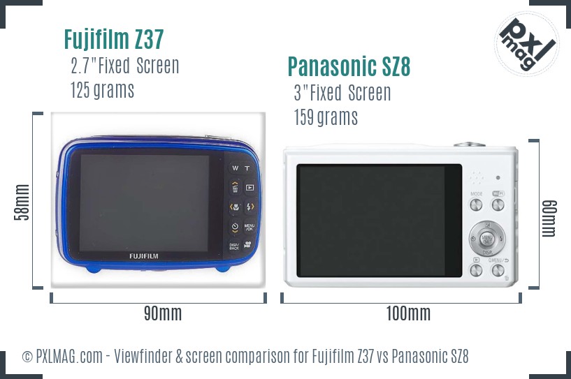 Fujifilm Z37 vs Panasonic SZ8 Screen and Viewfinder comparison