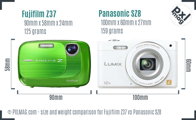 Fujifilm Z37 vs Panasonic SZ8 size comparison