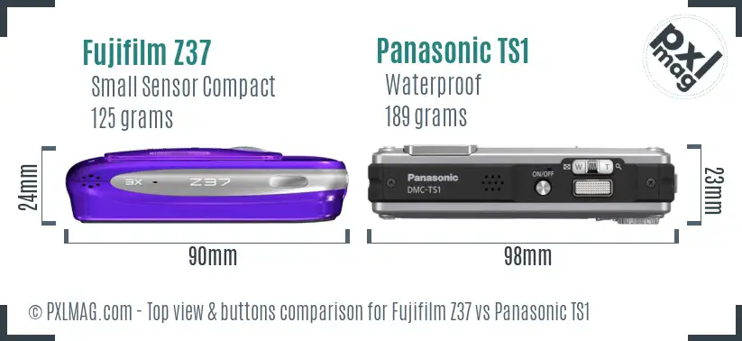 Fujifilm Z37 vs Panasonic TS1 top view buttons comparison