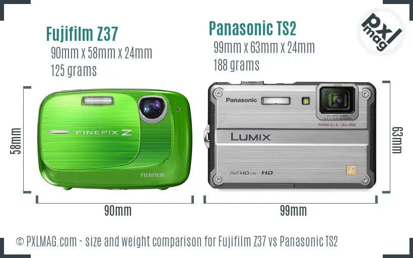 Fujifilm Z37 vs Panasonic TS2 size comparison