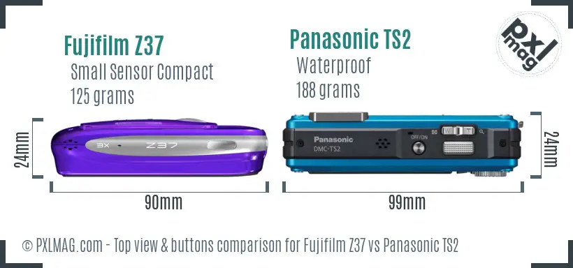 Fujifilm Z37 vs Panasonic TS2 top view buttons comparison