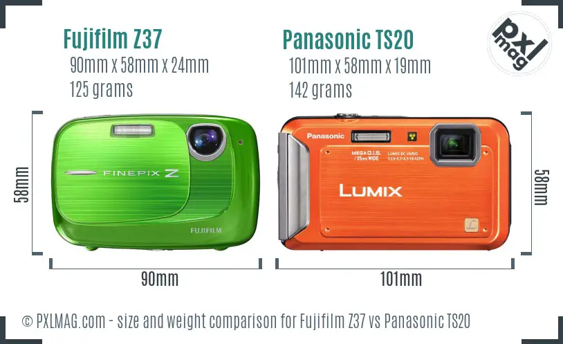 Fujifilm Z37 vs Panasonic TS20 size comparison