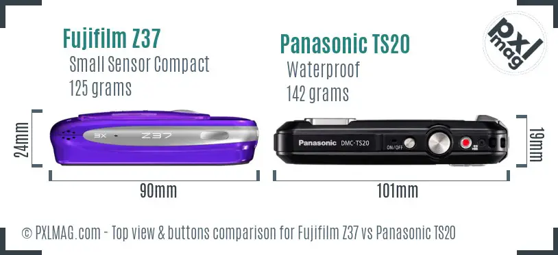 Fujifilm Z37 vs Panasonic TS20 top view buttons comparison