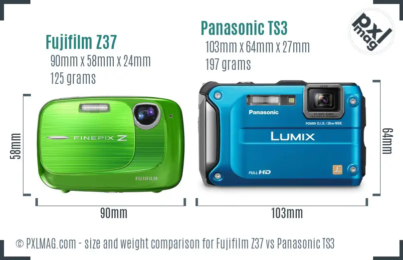 Fujifilm Z37 vs Panasonic TS3 size comparison