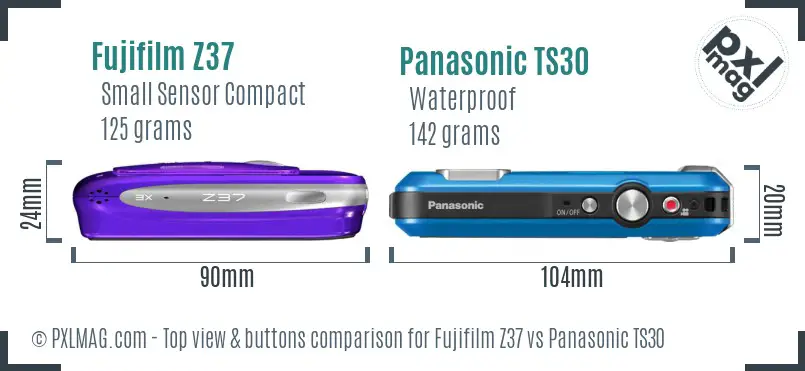 Fujifilm Z37 vs Panasonic TS30 top view buttons comparison