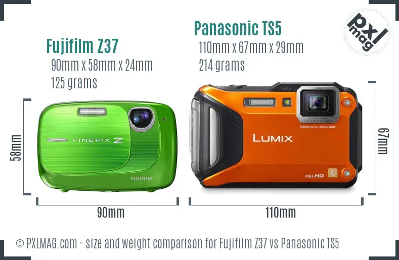 Fujifilm Z37 vs Panasonic TS5 size comparison