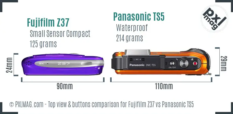 Fujifilm Z37 vs Panasonic TS5 top view buttons comparison