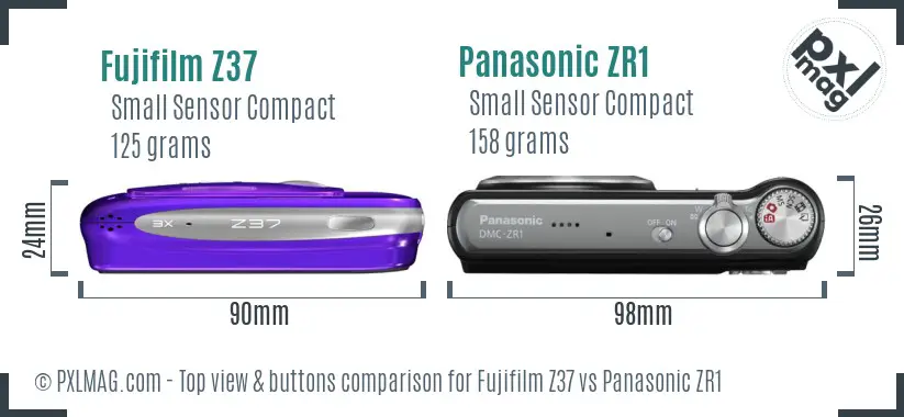 Fujifilm Z37 vs Panasonic ZR1 top view buttons comparison