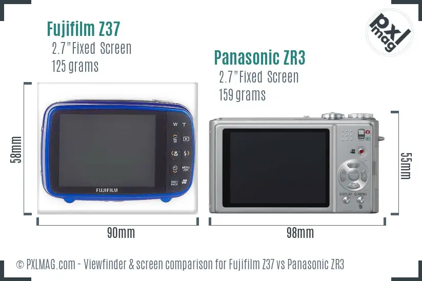 Fujifilm Z37 vs Panasonic ZR3 Screen and Viewfinder comparison