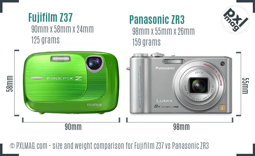 Fujifilm Z37 vs Panasonic ZR3 size comparison