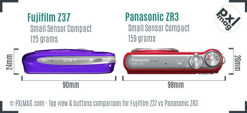 Fujifilm Z37 vs Panasonic ZR3 top view buttons comparison