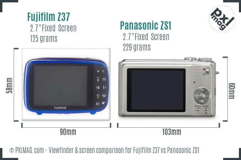 Fujifilm Z37 vs Panasonic ZS1 Screen and Viewfinder comparison