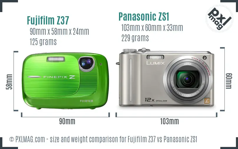 Fujifilm Z37 vs Panasonic ZS1 size comparison