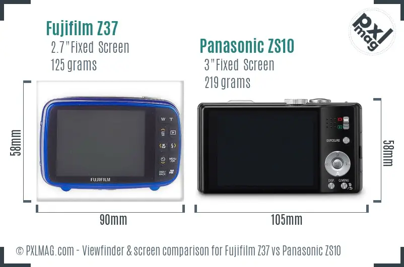 Fujifilm Z37 vs Panasonic ZS10 Screen and Viewfinder comparison