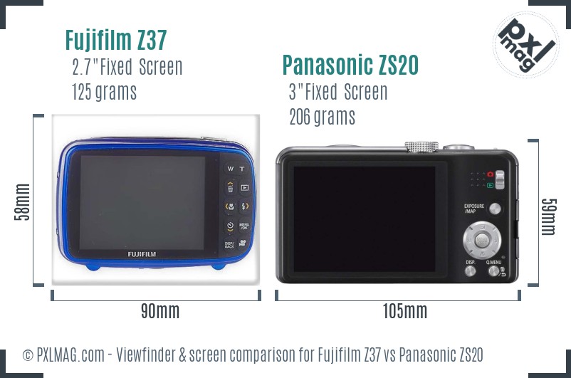 Fujifilm Z37 vs Panasonic ZS20 Screen and Viewfinder comparison