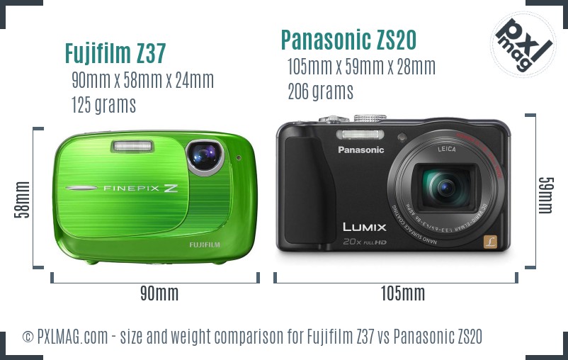 Fujifilm Z37 vs Panasonic ZS20 size comparison