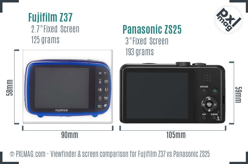 Fujifilm Z37 vs Panasonic ZS25 Screen and Viewfinder comparison
