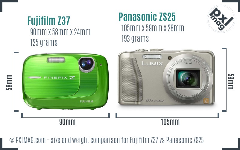 Fujifilm Z37 vs Panasonic ZS25 size comparison