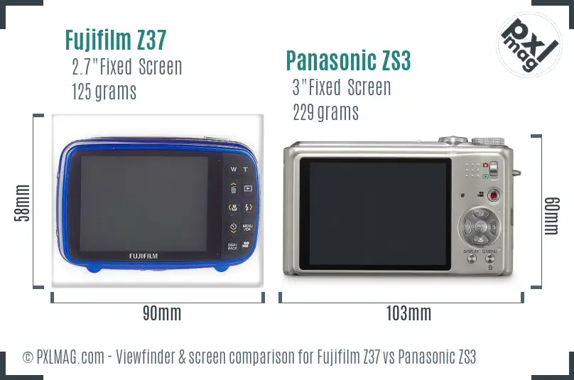 Fujifilm Z37 vs Panasonic ZS3 Screen and Viewfinder comparison Fujifilm Z37 vs Panasonic ZS3 Screen and Viewfinder comparison