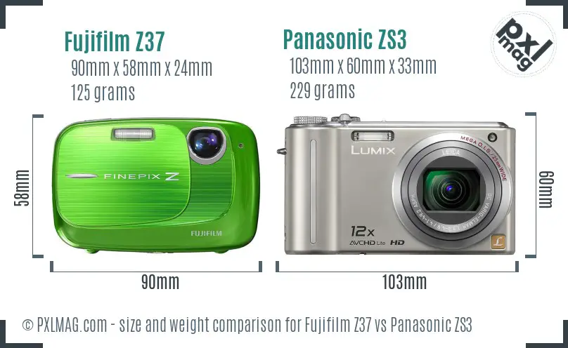 Fujifilm Z37 vs Panasonic ZS3 size comparison Fujifilm Z37 vs Panasonic ZS3 size comparison