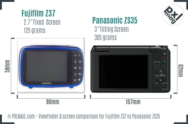 Fujifilm Z37 vs Panasonic ZS35 Screen and Viewfinder comparison