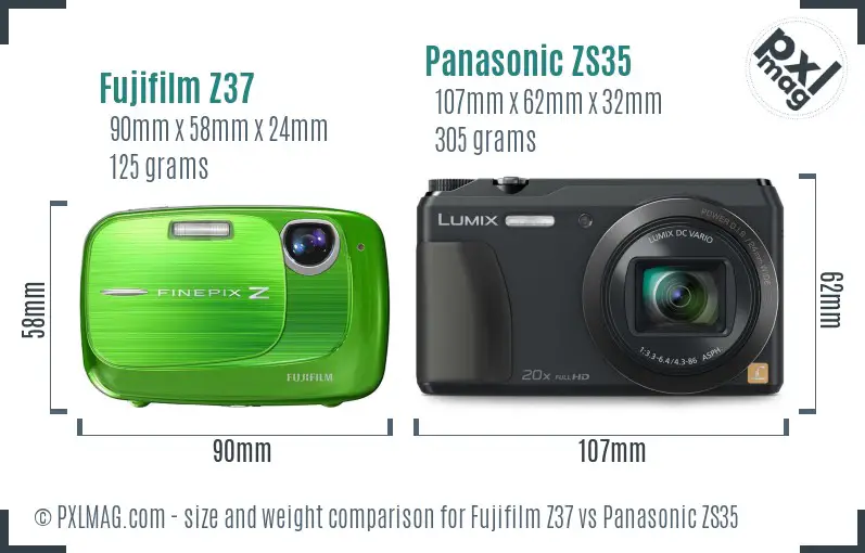 Fujifilm Z37 vs Panasonic ZS35 size comparison