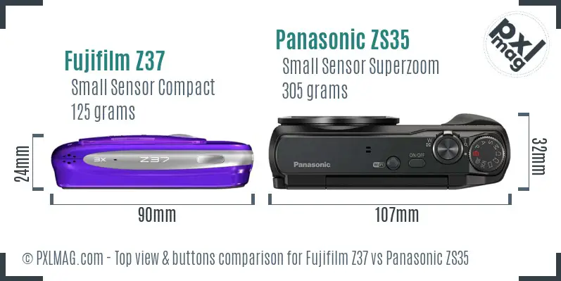 Fujifilm Z37 vs Panasonic ZS35 top view buttons comparison