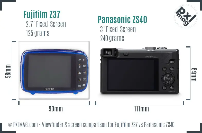 Fujifilm Z37 vs Panasonic ZS40 Screen and Viewfinder comparison