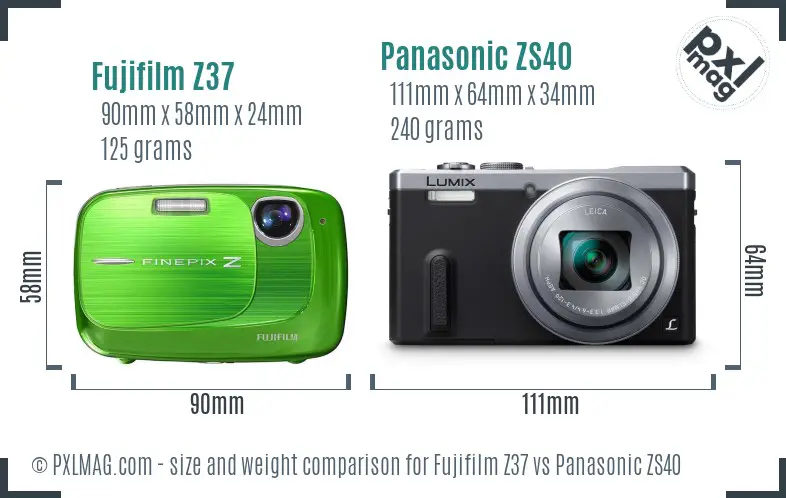 Fujifilm Z37 vs Panasonic ZS40 size comparison