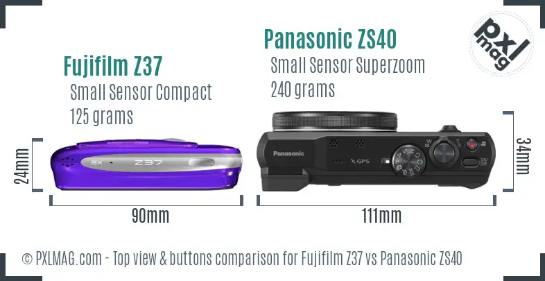 Fujifilm Z37 vs Panasonic ZS40 top view buttons comparison