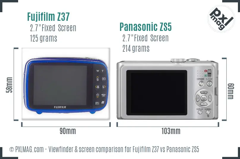 Fujifilm Z37 vs Panasonic ZS5 Screen and Viewfinder comparison