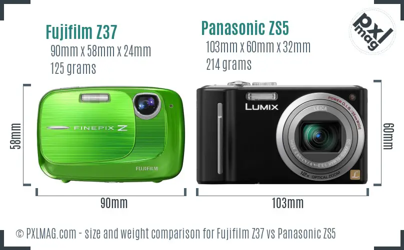 Fujifilm Z37 vs Panasonic ZS5 size comparison