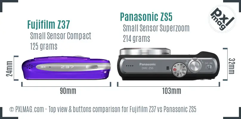 Fujifilm Z37 vs Panasonic ZS5 top view buttons comparison