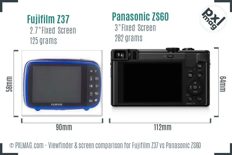 Fujifilm Z37 vs Panasonic ZS60 Screen and Viewfinder comparison