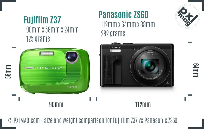 Fujifilm Z37 vs Panasonic ZS60 size comparison