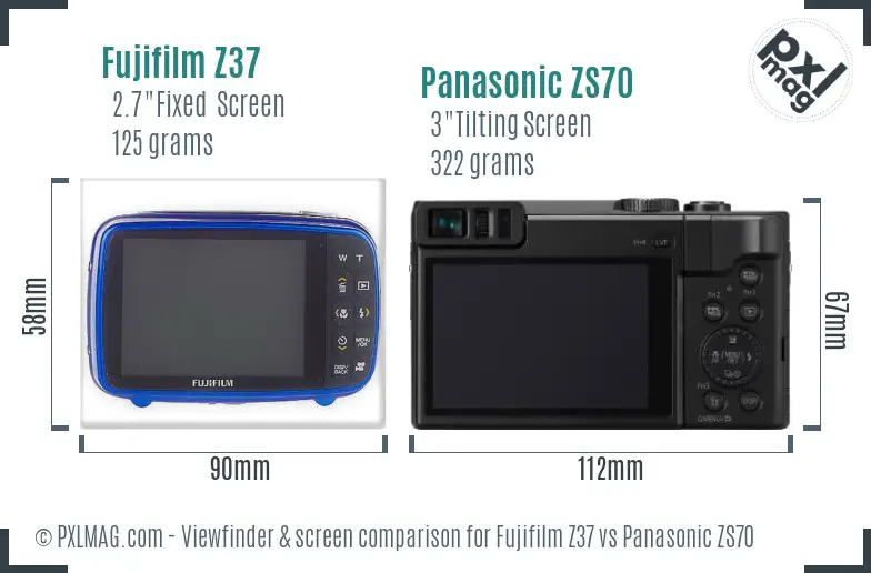 Fujifilm Z37 vs Panasonic ZS70 Screen and Viewfinder comparison