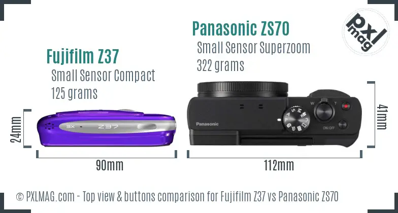 Fujifilm Z37 vs Panasonic ZS70 top view buttons comparison