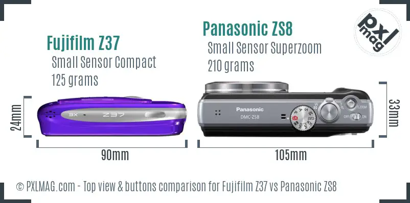 Fujifilm Z37 vs Panasonic ZS8 top view buttons comparison