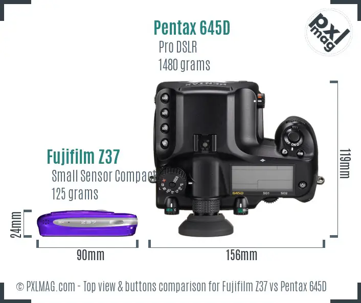 Fujifilm Z37 vs Pentax 645D top view buttons comparison
