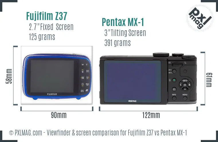 Fujifilm Z37 vs Pentax MX-1 Screen and Viewfinder comparison
