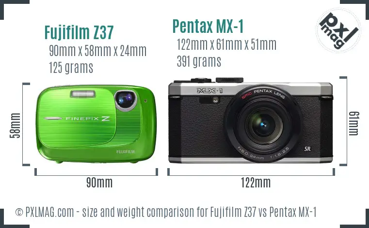 Fujifilm Z37 vs Pentax MX-1 size comparison