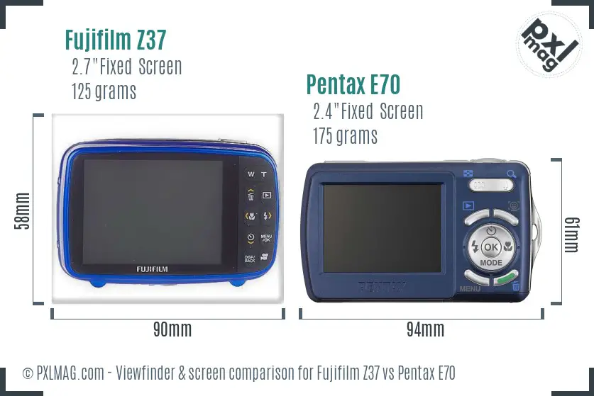 Fujifilm Z37 vs Pentax E70 Screen and Viewfinder comparison