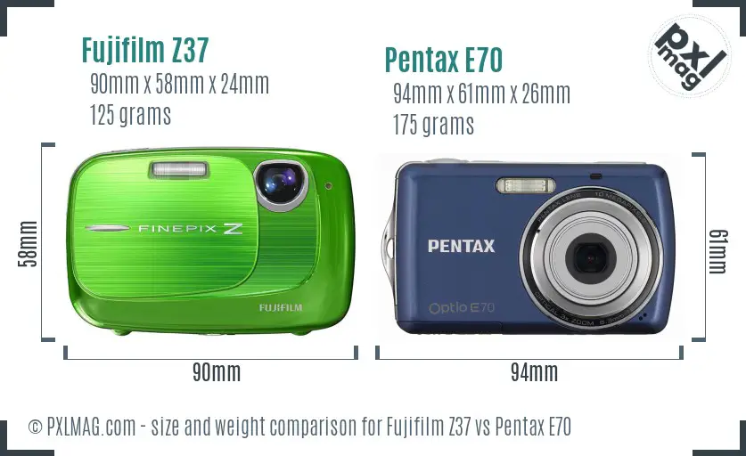 Fujifilm Z37 vs Pentax E70 size comparison
