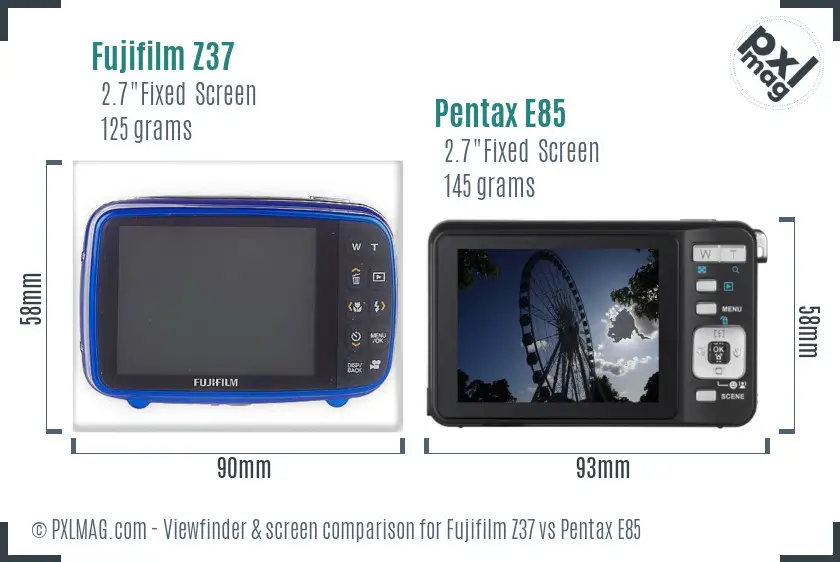 Fujifilm Z37 vs Pentax E85 Screen and Viewfinder comparison