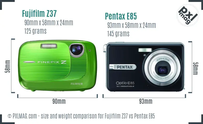 Fujifilm Z37 vs Pentax E85 size comparison