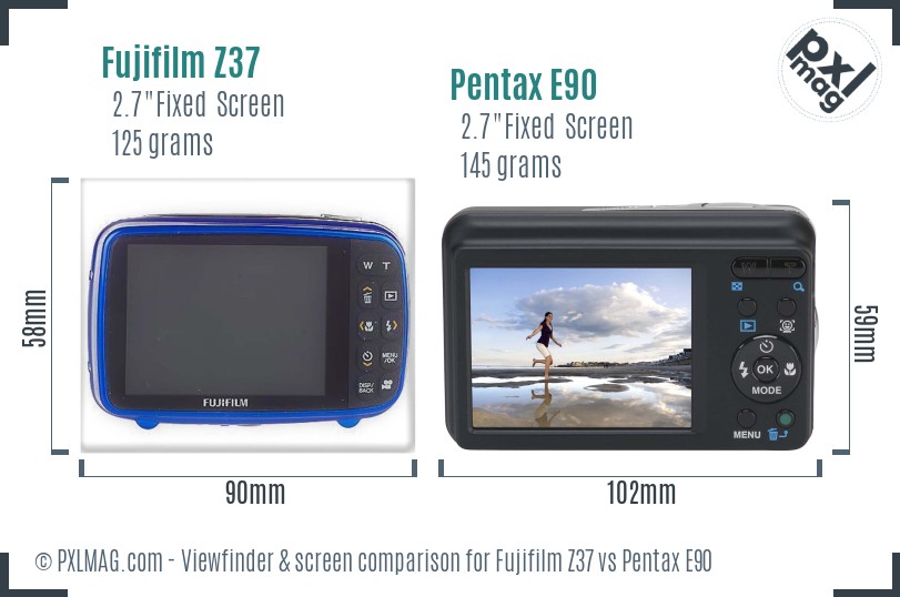 Fujifilm Z37 vs Pentax E90 Screen and Viewfinder comparison