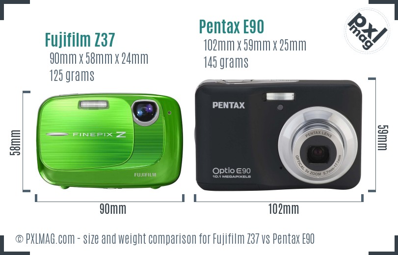 Fujifilm Z37 vs Pentax E90 size comparison