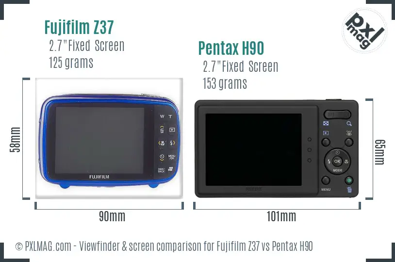 Fujifilm Z37 vs Pentax H90 Screen and Viewfinder comparison
