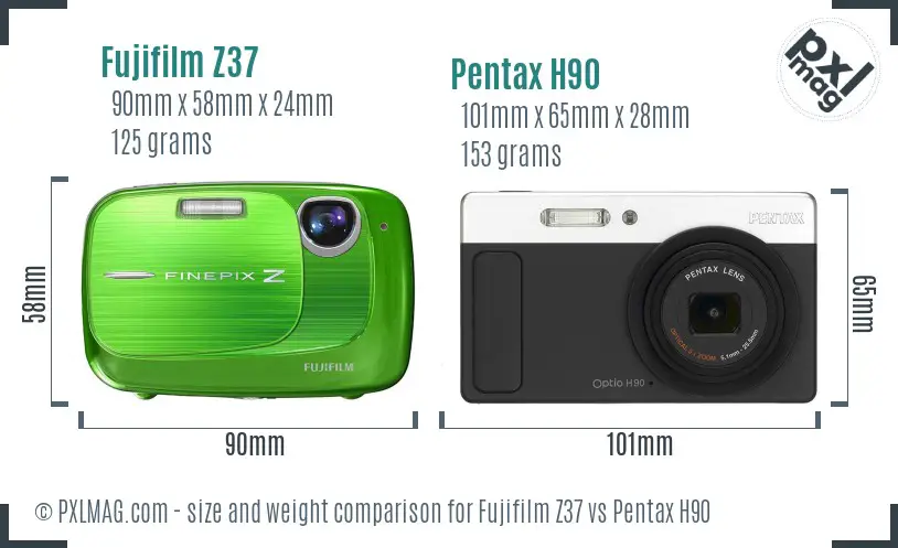 Fujifilm Z37 vs Pentax H90 size comparison